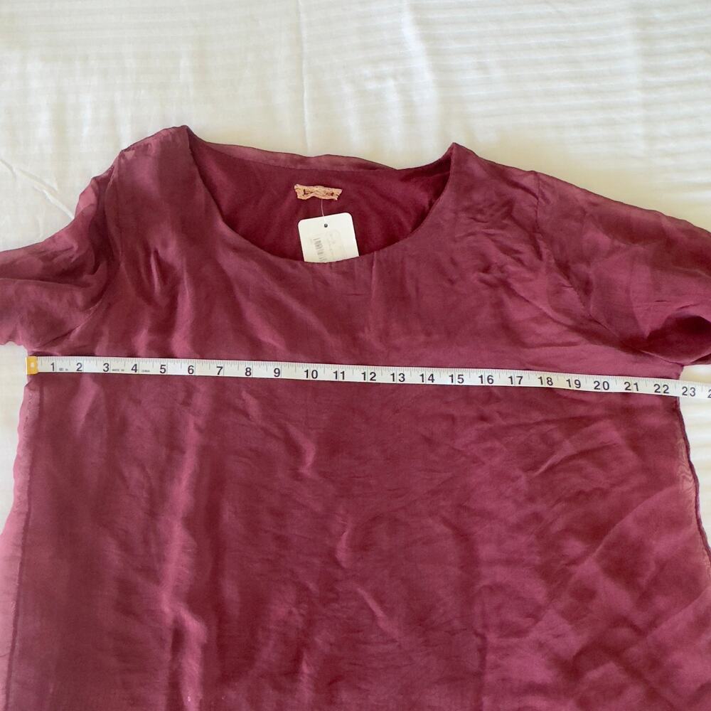 Italian Silk Sequin Sheer Blouse Mulberry Wine Tunic Top Boho Sz M Quiet Luxury - Picture 5 of 7